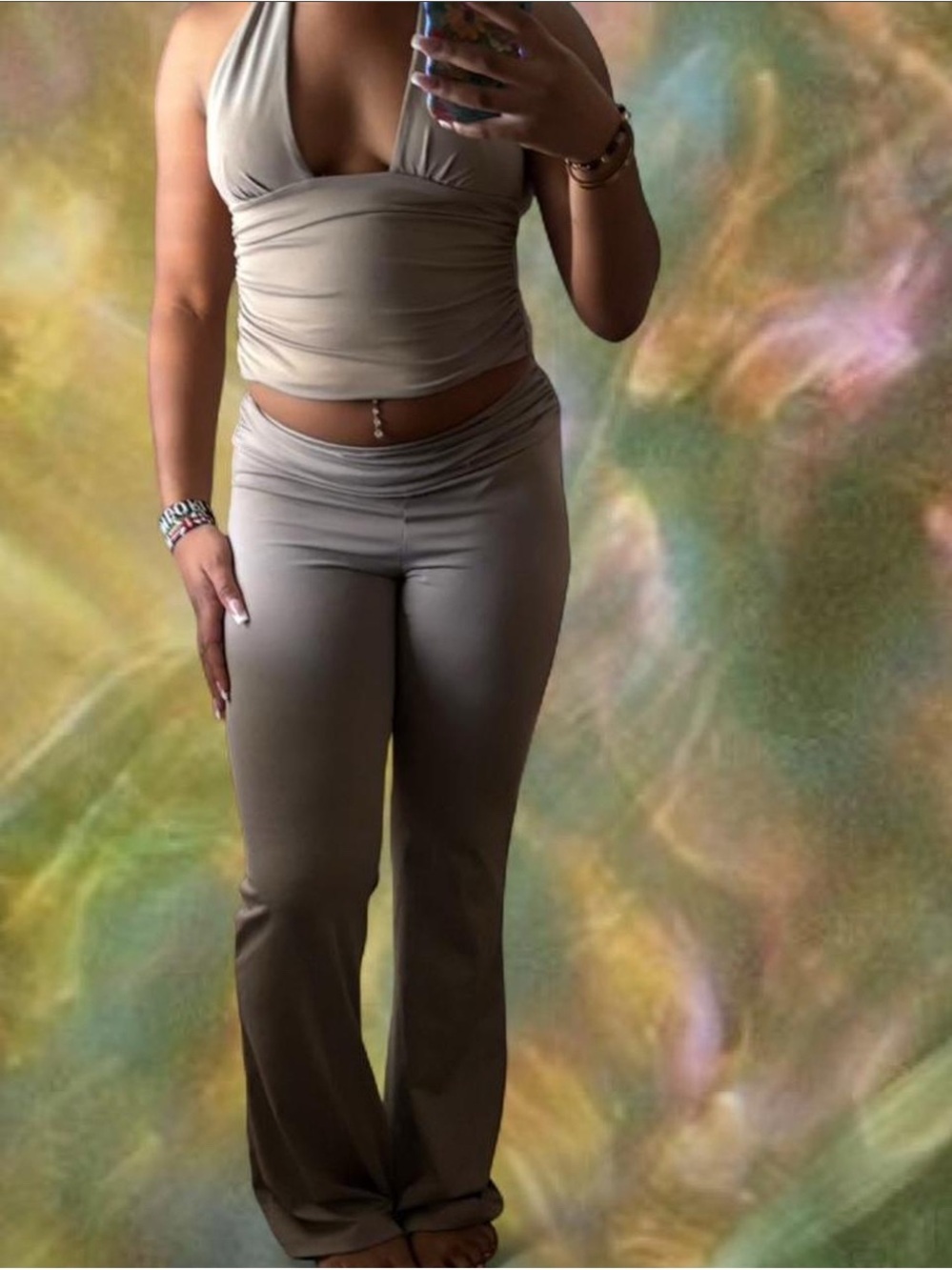SHEIN Taupe Flare Pants - High Waist Bootcut